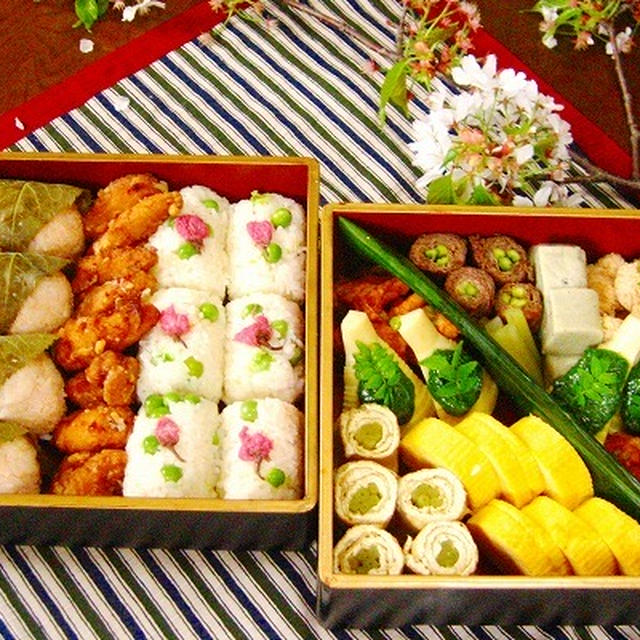 本気で作った和のお花見弁当♪　　数年前のものですが・・・(^-^;　　