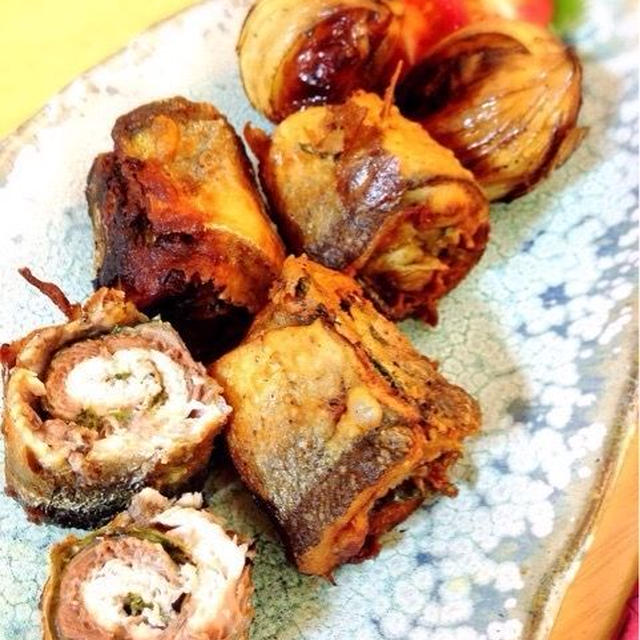 秋刀魚の梅しそロールにんにく揚げ