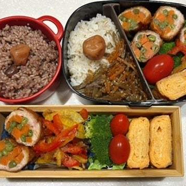 豚肉のインゲンと人参巻き焼き・サッカー日本代表・昨日のサンドイッチ弁当