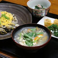 レシピ付き献立　ひじきと卵の混ぜ寿司・イカとねぎのかき揚げ・ほうれん草の胡麻和え・けんちん汁