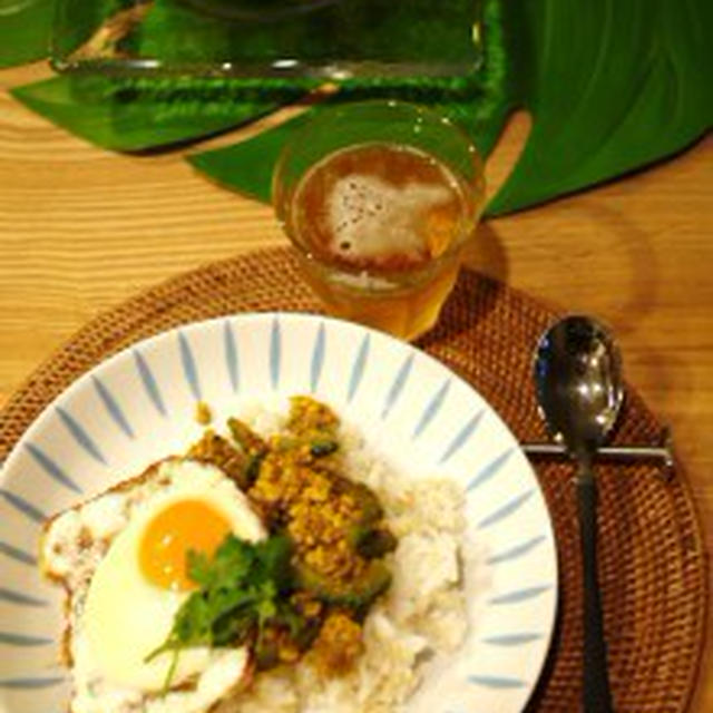 ゴーヤと鶏挽肉のﾄﾞﾗｲカレー