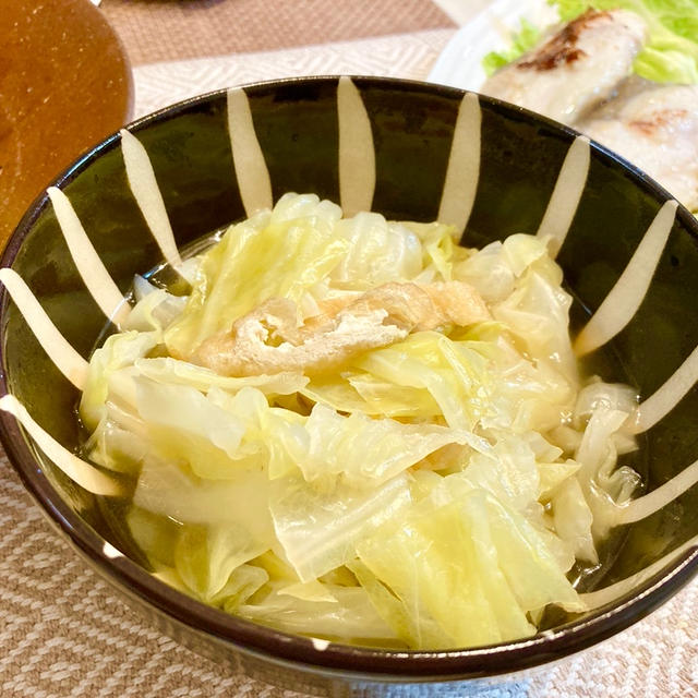 【とりあず煮物！】キャベツと油揚げの煮物は、とりあえず麺つゆで！