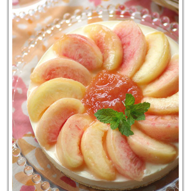 桃とカルピスのレアチーズケーキ