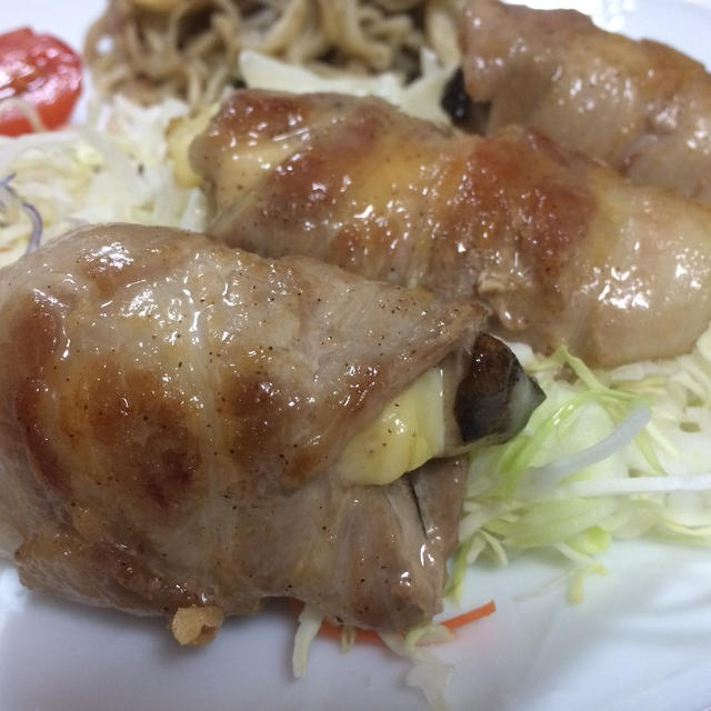ビールに合うよ～！エリンギチーズの豚バラ巻き