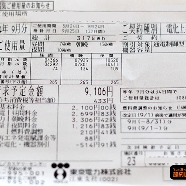 2012年9月の電気代