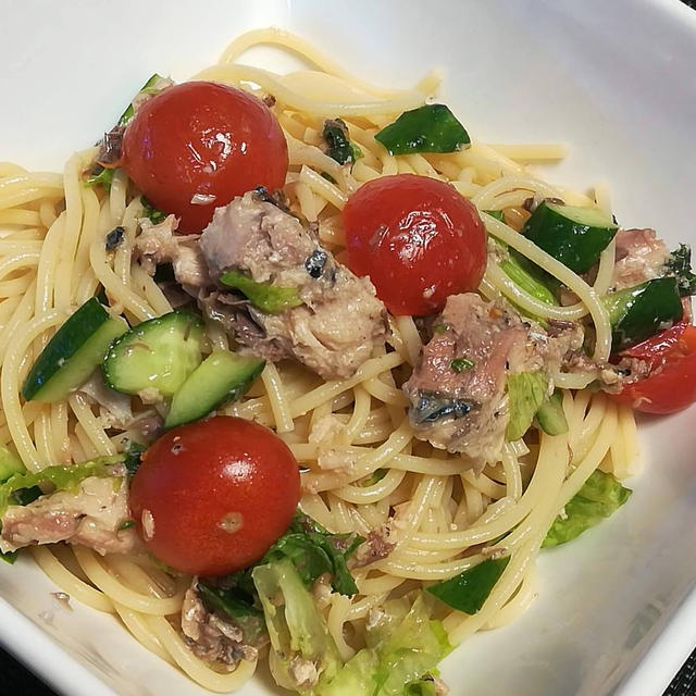 鯖の水煮缶★簡単冷製パスタ