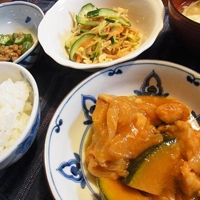 鶏肉とカボチャのピリ辛炒め煮　＆　レンジで超簡単♪イチゴジャム