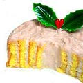 食物アレルギー対応クリスマスケーキレシピ、ピンクの切り株ケーキ。
