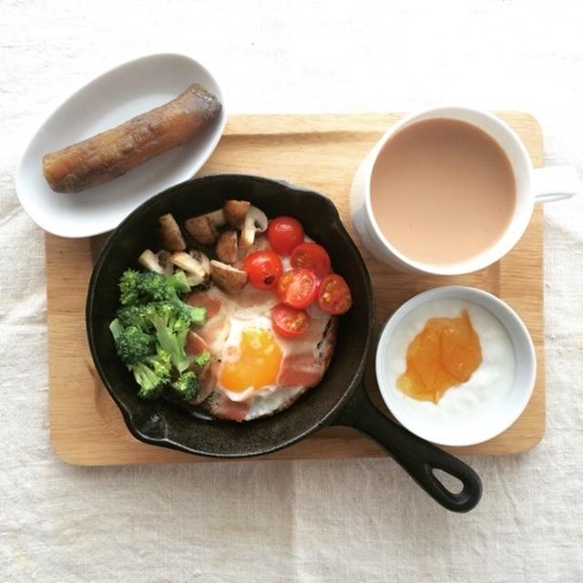 2月3日の朝ごはん。調理時間8分。干しいもとマサラティー
