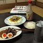 今日の晩飯、イイダコと大根の煮物煮玉子入り、冷奴、大根おろし