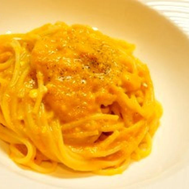 本日は冬至、にお勧めのパスタ、かぼちゃのほっくり濃厚カボナーラ