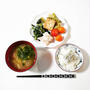 12月9日の朝ごはん★蒸し鶏、小松菜と厚揚げの煮浸し、春菊のお浸し、白菜のお味噌汁、ちりめんごはん