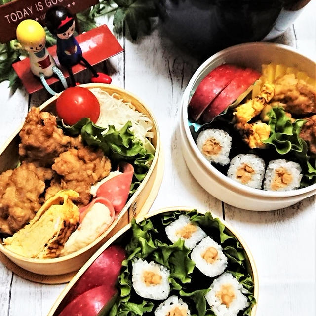 【息子弁当】納豆巻弁当。と、私弁当の2個弁。周囲の、固定観念にまどわされることなく！？