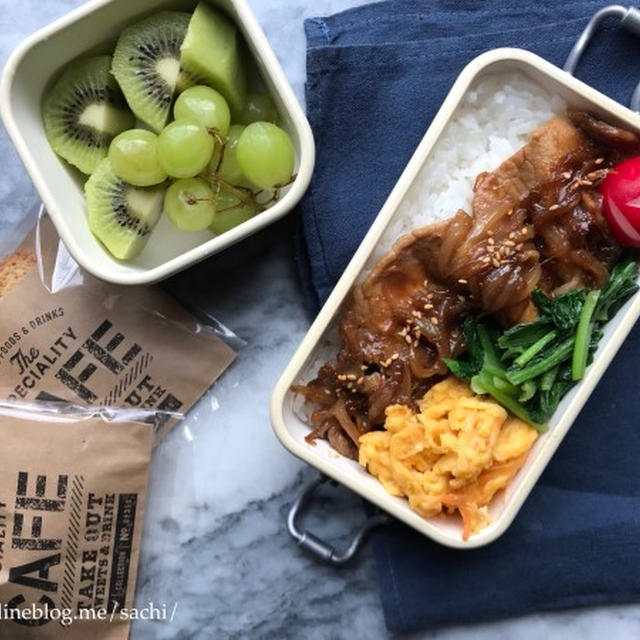息子の✳︎豚肉の生姜焼き弁当♡