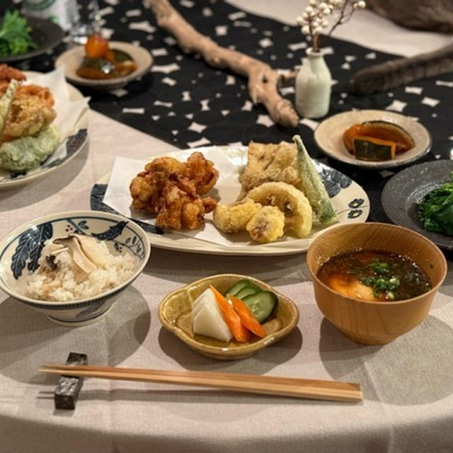 松茸もどきごはんと、とり天とかの夜ごはん