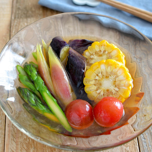 夏野菜のおひたし。あごだしつゆで簡単！和風の副菜。（PR）【農家のレシピ帳】