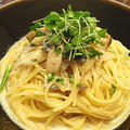 茄子ときのこの軽いクリームスープパスタ（レシピ付）