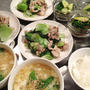 チンゲン菜と豚肉炒め、きゅうりポン、卵スープ