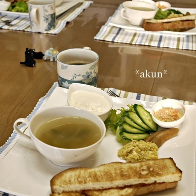 米粉パン焼き上がり＾＾　トーストと野菜スープの朝ごはん　～392kcal～