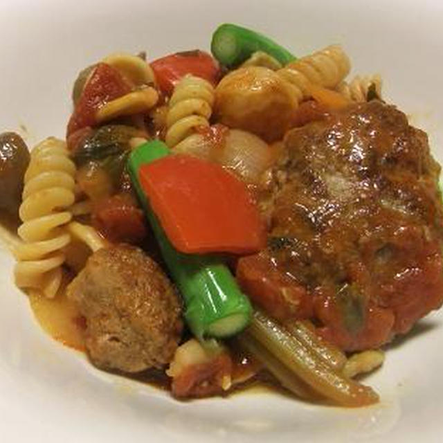 お野菜どっさり！トマト煮込みハンバーグ