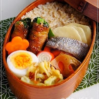 菜の花の肉巻き弁当　　〔曲げわっぱ〕