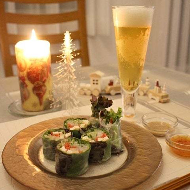 前菜に♪ X’masカラーのチキン生春巻き