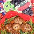 小松菜と豚こまの黒酢豚風＆茄子のキムマヨサラダ（お家カフェ）