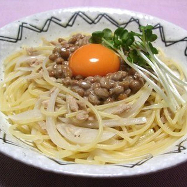 納豆とツナのねばねばパスタ