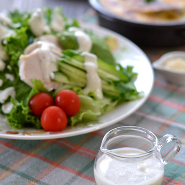 野菜もりもり～ノンオイルシーザードレッシング。かぼちゃのシーフードシチューグラタン。