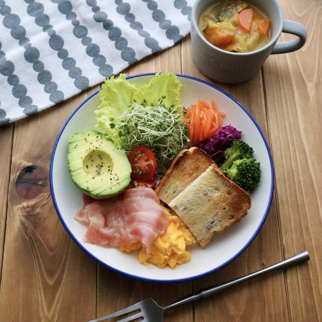 今日の朝ごはんは洋食プレートごはん♪#ちそう