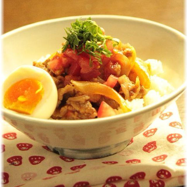 トマト牛丼。と　献立。