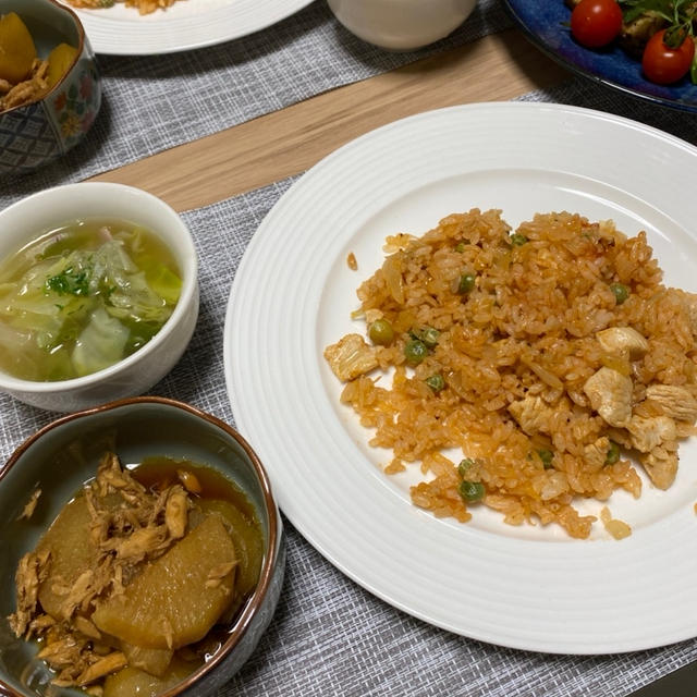 チキンライスの夕飯とイタリアンパセリ