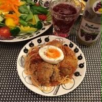 キャベツバーグのトマトパスタ。