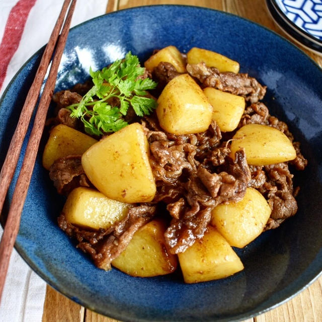 【じゃがいもと牛肉の甘辛焼肉だれ】１５分／冷蔵５日／レンジ→フライパン