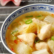 白菜とつるりんささみの生姜スープ