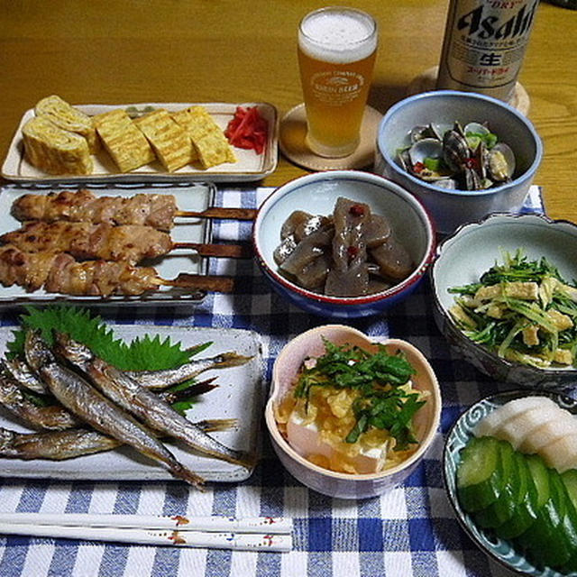 【晩酌】ししゃも焼き・鶏肉ガーリック焼き・しらす入りたまご焼き…