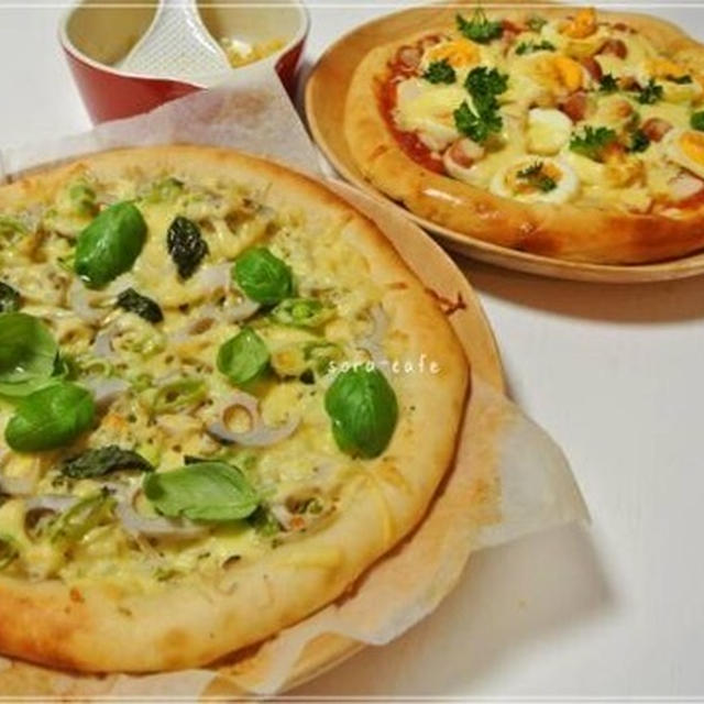 冷蔵庫の整理。残り物でミックスピザとしらすのピザ♡