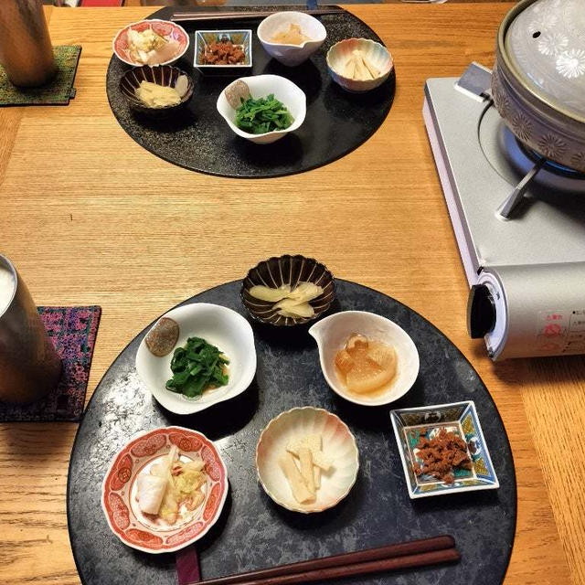 ありもんカレー鍋と小鉢6品で晩酌