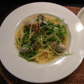 牡蠣と水菜のオイルソースのパスタ
