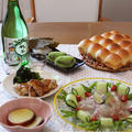 鯛のカルパッチョとパン、純米吟醸と和菓子、ちぃ発熱