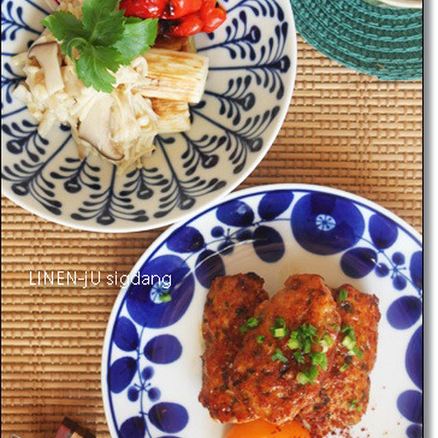 焼き野菜の塩麹なめたけソース & コリコリつくね