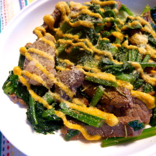 牛肉とセロリの葉の香味炒めのレシピ