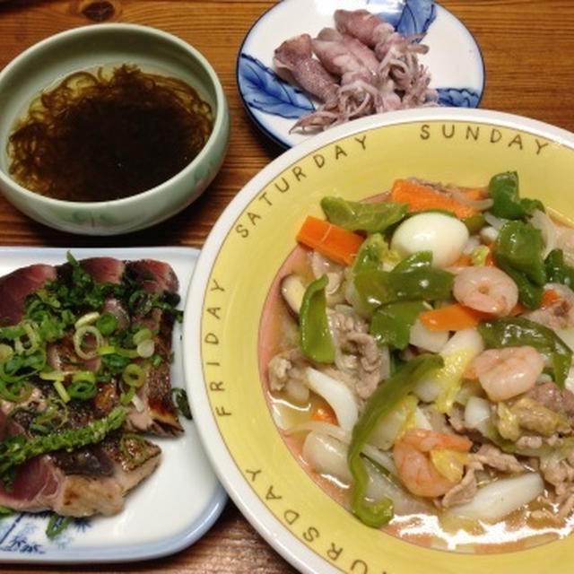 八宝菜。〆のカレーうどん。うどん屋のざるそば