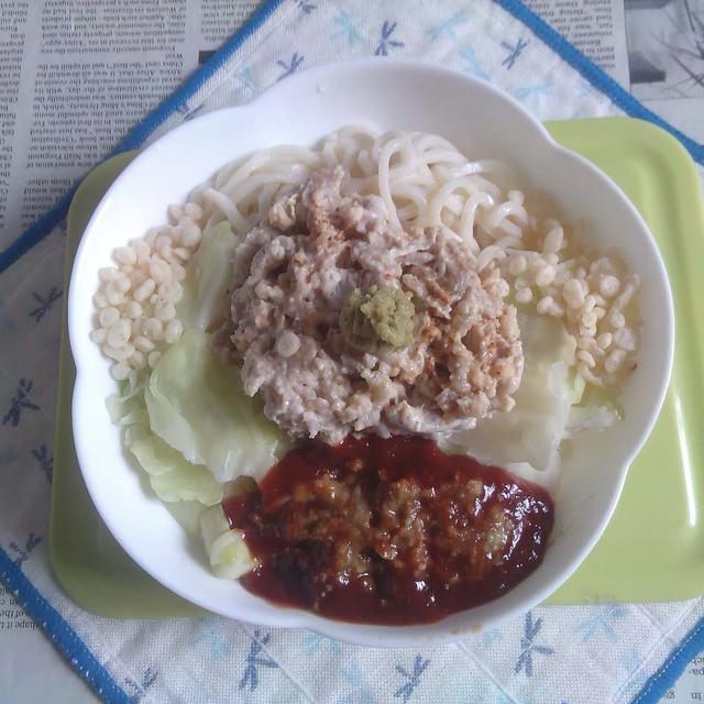 醤油うどん風冷しうどん92~ネギトロ+キャベツ