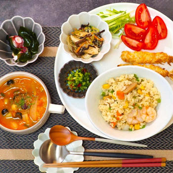 初エビピラフ失敗…(¯꒳¯;) 梅雨に良いミネストローネを。