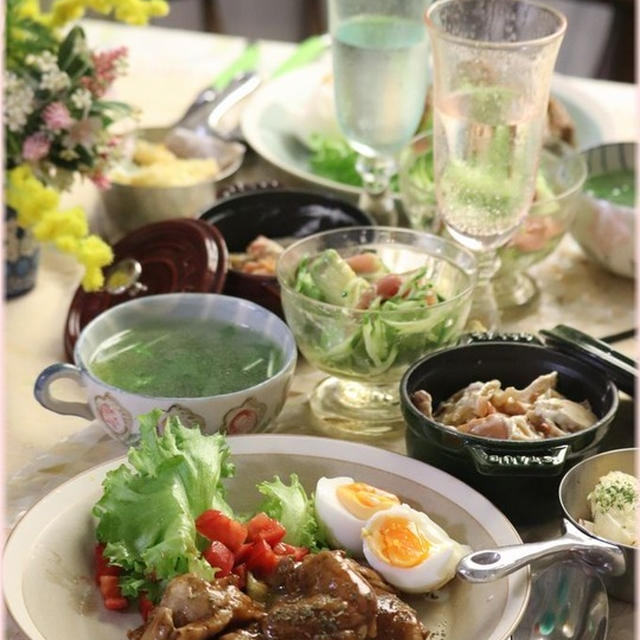 【献立】デミグラチキン。と　献立。と　京都の桜。