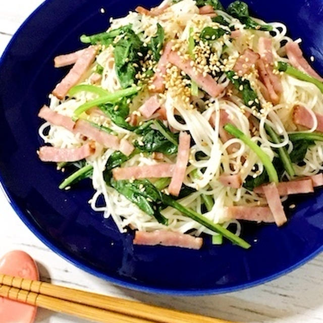 ルッコラとシャウベーコロンで！ 素麺チャンプルー