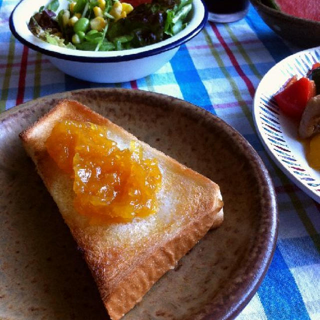 甘夏ジャムトーストの朝ごはん
