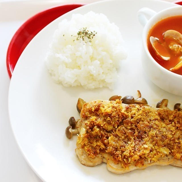 豚肉のマヨマスタード焼きとあさりとトマトスープ❤