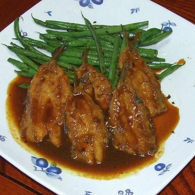 イワシのカレー味かば焼き＆茄子の香味だれかけ